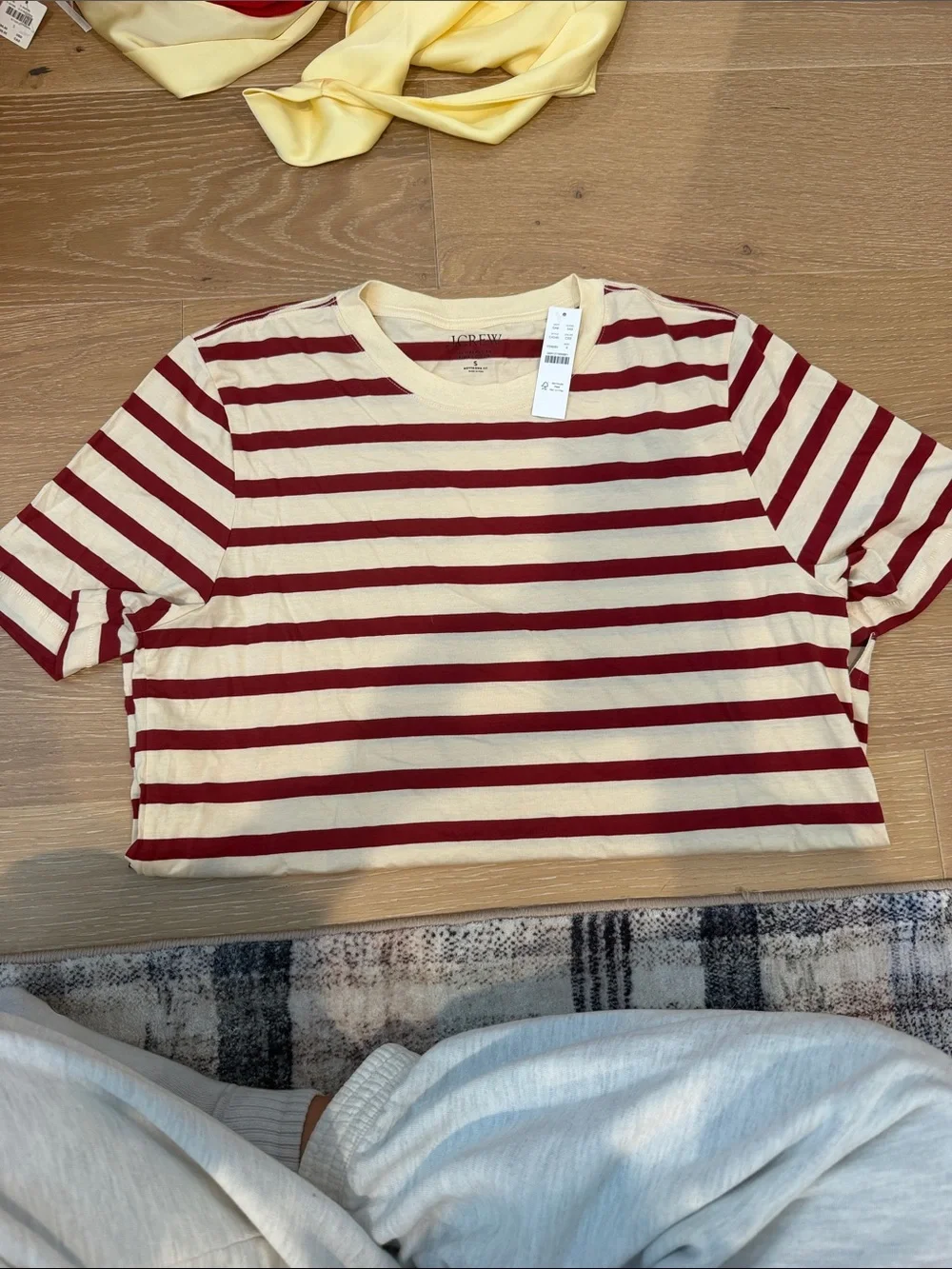 J. Crew Cropped Crewneck Tee in Cream and Red Stripe